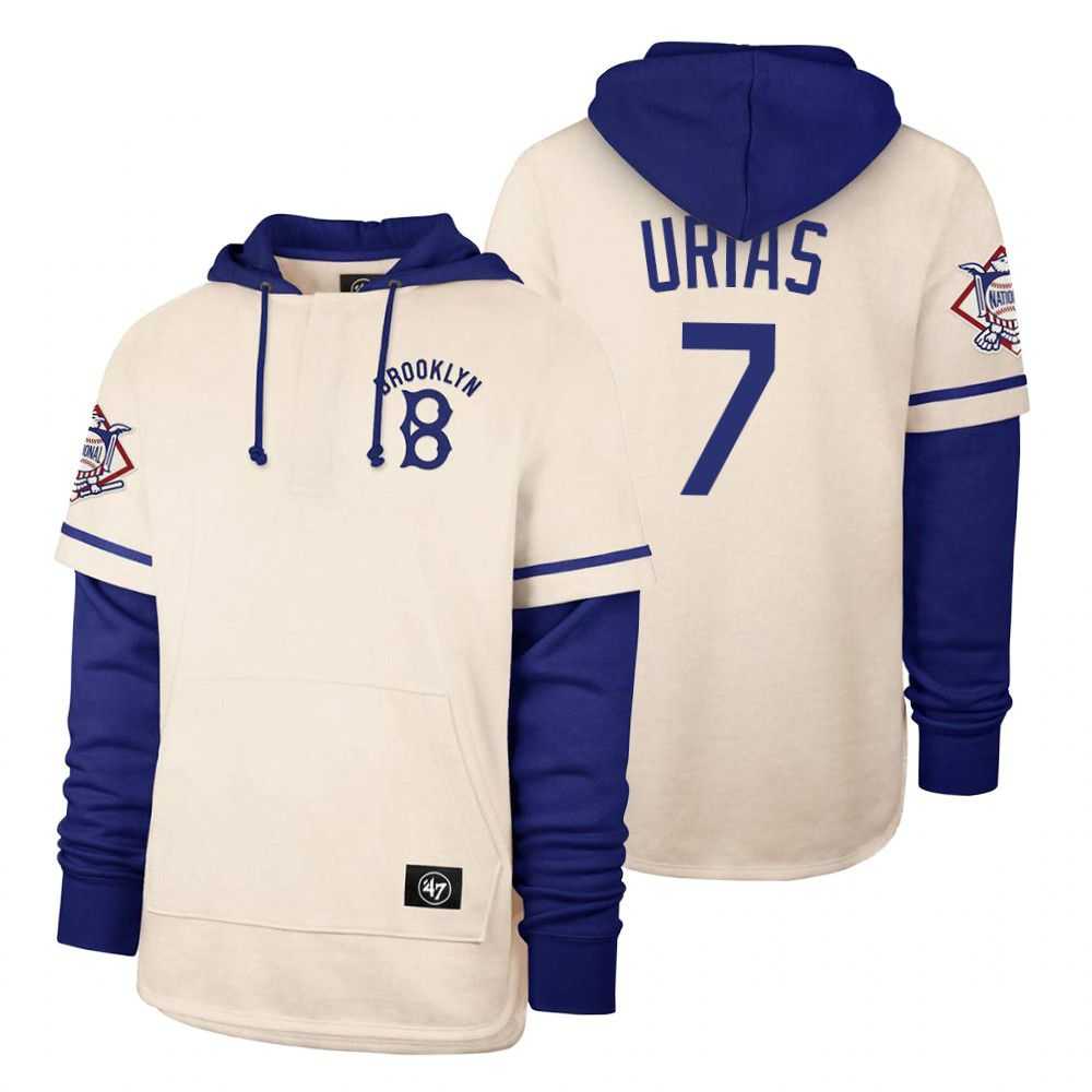 Men Los Angeles Dodgers 7 Urias Cream 2021 Pullover Hoodie MLB Jersey